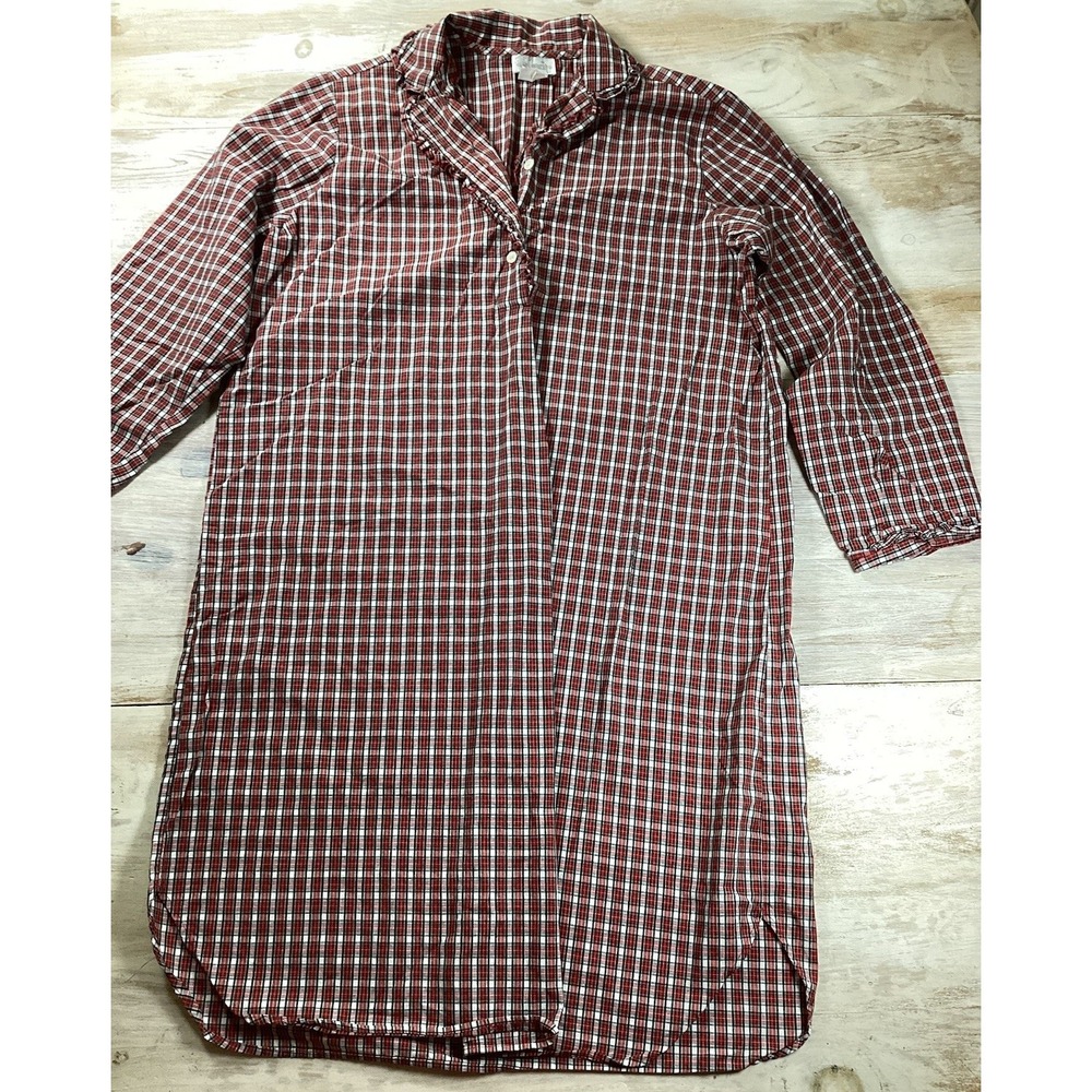 Vintage Character Red Plaid Nightgown Women's Medium Christmas Pj Nightshirt